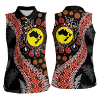 Aotearoa and Australia Women Sleeveless Polo Shirt Maori Koru Ferns With Aboriginal Kangaroo LT03 - Polynesian Pride