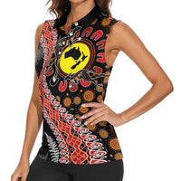 Aotearoa and Australia Women Sleeveless Polo Shirt Maori Koru Ferns With Aboriginal Kangaroo LT03 - Polynesian Pride