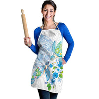 Hawaiian Couple Turtles Honi Apron Polynesian Art Motifs and Hibiscus White Blue Color LT03 - Polynesian Pride