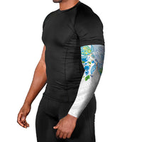 Hawaiian Couple Turtles Honi Arm Sleeves Polynesian Art Motifs and Hibiscus White Blue Color LT03 - Polynesian Pride
