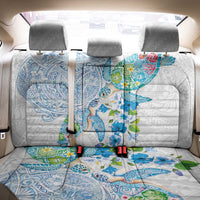 Hawaiian Couple Turtles Honi Back Car Seat Cover Polynesian Art Motifs and Hibiscus White Blue Color LT03 - Polynesian Pride