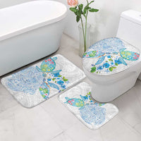 Hawaiian Couple Turtles Honi Bathroom Set Polynesian Art Motifs and Hibiscus White Blue Color LT03 - Polynesian Pride
