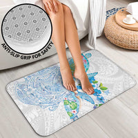 Hawaiian Couple Turtles Honi Bathroom Set Polynesian Art Motifs and Hibiscus White Blue Color LT03 - Polynesian Pride