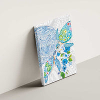 Hawaiian Couple Turtles Honi Canvas Wall Art Polynesian Art Motifs and Hibiscus White Blue Color LT03 - Polynesian Pride