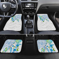 Hawaiian Couple Turtles Honi Car Mats Polynesian Art Motifs and Hibiscus White Blue Color LT03 Set 4pcs White - Polynesian Pride