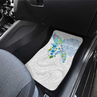 Hawaiian Couple Turtles Honi Car Mats Polynesian Art Motifs and Hibiscus White Blue Color LT03 - Polynesian Pride