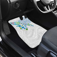 Hawaiian Couple Turtles Honi Car Mats Polynesian Art Motifs and Hibiscus White Blue Color LT03 - Polynesian Pride