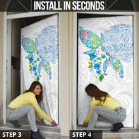 Hawaiian Couple Turtles Honi Door Cover Polynesian Art Motifs and Hibiscus White Blue Color LT03 - Polynesian Pride
