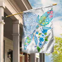 Hawaiian Couple Turtles Honi Garden Flag Polynesian Art Motifs and Hibiscus White Blue Color LT03 House Flag White - Polynesian Pride