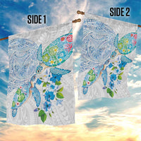 Hawaiian Couple Turtles Honi Garden Flag Polynesian Art Motifs and Hibiscus White Blue Color LT03 - Polynesian Pride