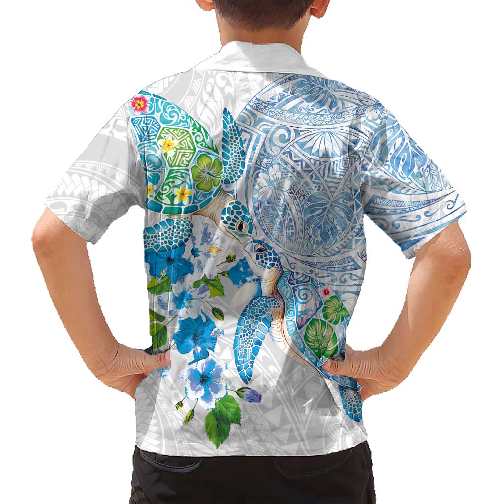 Hawaiian Couple Turtles Honi Hawaiian Shirt Polynesian Art Motifs and Hibiscus White Blue Color LT03 - Polynesian Pride