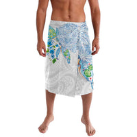 Hawaiian Couple Turtles Honi Lavalava Polynesian Art Motifs and Hibiscus White Blue Color LT03 White - Polynesian Pride