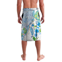 Hawaiian Couple Turtles Honi Lavalava Polynesian Art Motifs and Hibiscus White Blue Color LT03 - Polynesian Pride