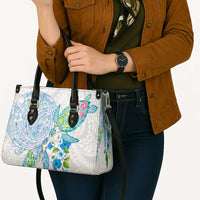 Hawaiian Couple Turtles Honi Leather Bag Polynesian Art Motifs and Hibiscus White Blue Color LT03 - Polynesian Pride