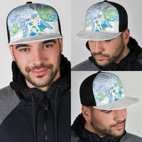 Hawaiian Couple Turtles Honi Mesh Trucker Cap Polynesian Art Motifs and Hibiscus White Blue Color LT03 - Polynesian Pride