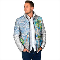 Hawaiian Couple Turtles Honi Padded Jacket Polynesian Art Motifs and Hibiscus White Blue Color LT03 - Polynesian Pride