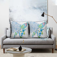 Hawaiian Couple Turtles Honi Pillow Cover Polynesian Art Motifs and Hibiscus White Blue Color LT03 - Polynesian Pride