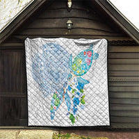 Hawaiian Couple Turtles Honi Quilt Polynesian Art Motifs and Hibiscus White Blue Color LT03 - Polynesian Pride