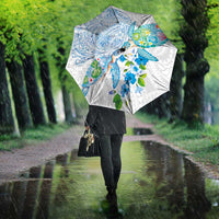 Hawaiian Couple Turtles Honi Umbrella Polynesian Art Motifs and Hibiscus White Blue Color LT03 - Polynesian Pride