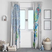Hawaiian Couple Turtles Honi Window Curtain Polynesian Art Motifs and Hibiscus White Blue Color LT03 - Polynesian Pride