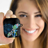 Hawaiian Couple Turtles Honi AirPods Case Polynesian Art Motifs and Hibiscus Black Blue Color LT03 - Polynesian Pride