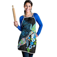 Hawaiian Couple Turtles Honi Apron Polynesian Art Motifs and Hibiscus Black Blue Color LT03 - Polynesian Pride