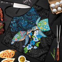 Hawaiian Couple Turtles Honi Apron Polynesian Art Motifs and Hibiscus Black Blue Color LT03 Black - Polynesian Pride