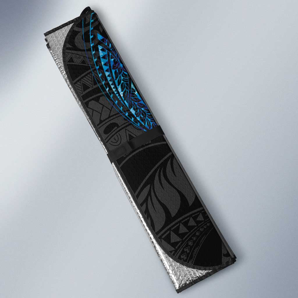 Hawaiian Couple Turtles Honi Auto Sun Shade Polynesian Art Motifs and Hibiscus Black Blue Color LT03 - Polynesian Pride