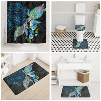 Hawaiian Couple Turtles Honi Bathroom Set Polynesian Art Motifs and Hibiscus Black Blue Color LT03 - Polynesian Pride