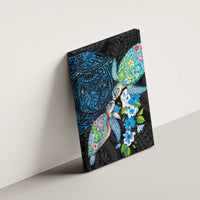 Hawaiian Couple Turtles Honi Canvas Wall Art Polynesian Art Motifs and Hibiscus Black Blue Color LT03 - Polynesian Pride