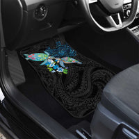 Hawaiian Couple Turtles Honi Car Mats Polynesian Art Motifs and Hibiscus Black Blue Color LT03 - Polynesian Pride