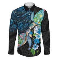 Hawaiian Couple Turtles Honi Family Matching Long Sleeve Bodycon Dress and Hawaiian Shirt Polynesian Art Motifs and Hibiscus Black Blue Color LT03 Dad's Shirt - Long Sleeve Black - Polynesian Pride