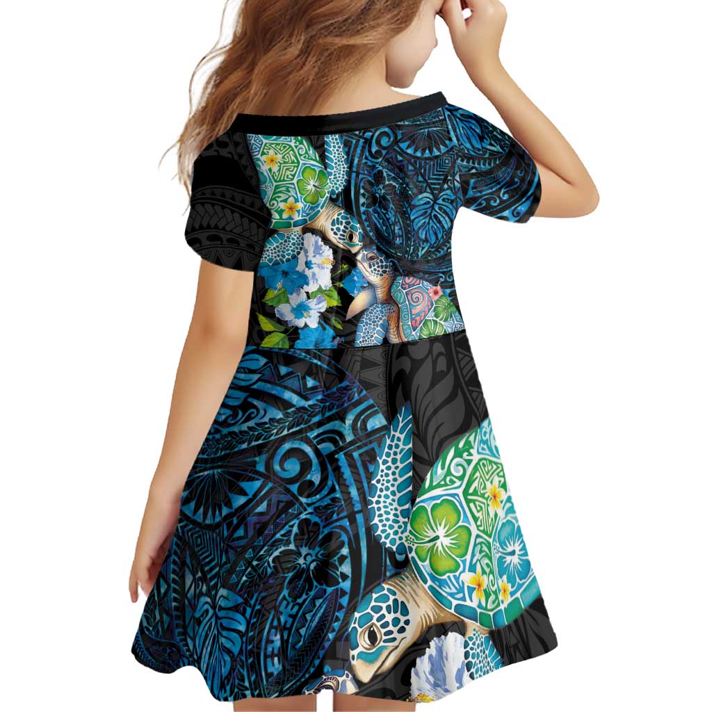 Hawaiian Couple Turtles Honi Family Matching Tank Maxi Dress and Hawaiian Shirt Polynesian Art Motifs and Hibiscus Black Blue Color LT03 - Polynesian Pride