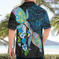 Hawaiian Couple Turtles Honi Hawaiian Shirt Polynesian Art Motifs and Hibiscus Black Blue Color LT03 - Polynesian Pride