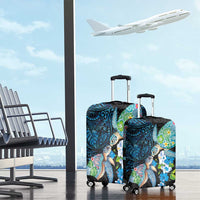 Hawaiian Couple Turtles Honi Luggage Cover Polynesian Art Motifs and Hibiscus Black Blue Color LT03 - Polynesian Pride