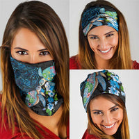 Hawaiian Couple Turtles Honi Neck Gaiter Polynesian Art Motifs and Hibiscus Black Blue Color LT03 - Polynesian Pride