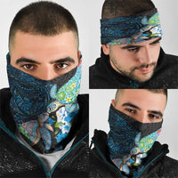 Hawaiian Couple Turtles Honi Neck Gaiter Polynesian Art Motifs and Hibiscus Black Blue Color LT03 - Polynesian Pride