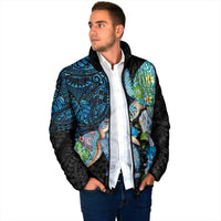 Hawaiian Couple Turtles Honi Padded Jacket Polynesian Art Motifs and Hibiscus Black Blue Color LT03 - Polynesian Pride