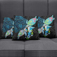 Hawaiian Couple Turtles Honi Pillow Cover Polynesian Art Motifs and Hibiscus Black Blue Color LT03 - Polynesian Pride