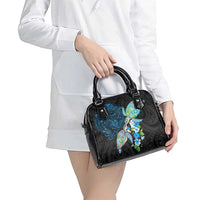 Hawaiian Couple Turtles Honi Shoulder Handbag Polynesian Art Motifs and Hibiscus Black Blue Color LT03 - Polynesian Pride