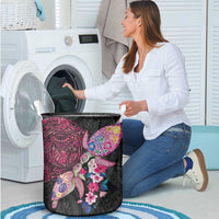 Hawaiian Couple Turtles Honi Laundry Basket Polynesian Art Motifs and Hibiscus Black Red Color LT03 - Polynesian Pride