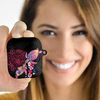 Hawaiian Couple Turtles Honi AirPods Case Polynesian Art Motifs and Hibiscus Black Red Color LT03 - Polynesian Pride
