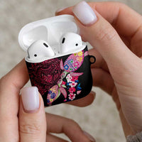 Hawaiian Couple Turtles Honi AirPods Case Polynesian Art Motifs and Hibiscus Black Red Color LT03 - Polynesian Pride
