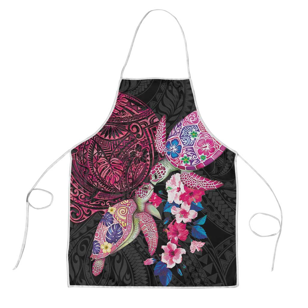 Hawaiian Couple Turtles Honi Apron Polynesian Art Motifs and Hibiscus Black Red Color - Polynesian Pride