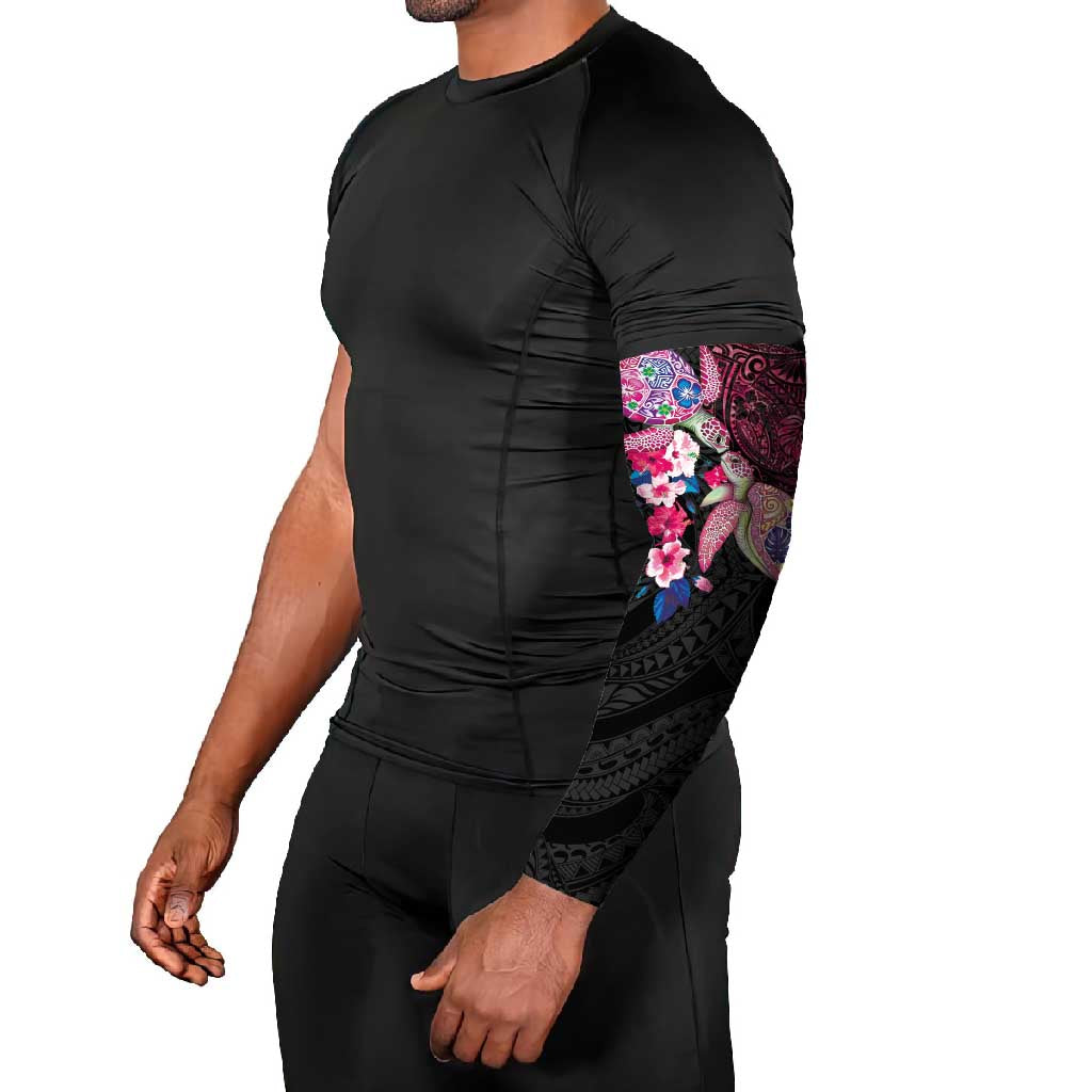 Hawaiian Couple Turtles Honi Arm Sleeves Polynesian Art Motifs and Hibiscus Black Red Color LT03 - Polynesian Pride