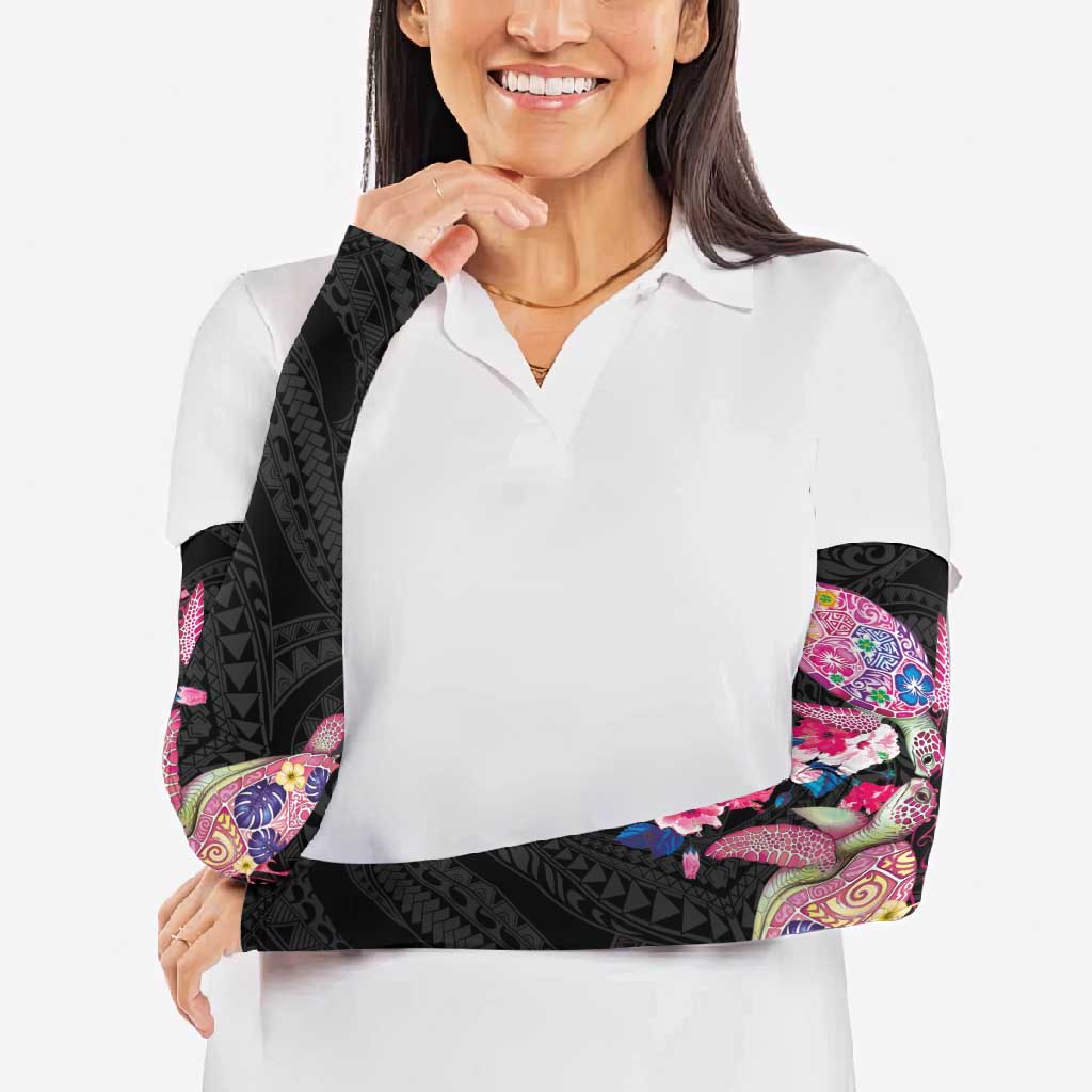 Hawaiian Couple Turtles Honi Arm Sleeves Polynesian Art Motifs and Hibiscus Black Red Color LT03 - Polynesian Pride