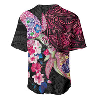 Hawaiian Couple Turtles Honi Baseball Jersey Polynesian Art Motifs and Hibiscus Black Red Color LT03 - Polynesian Pride