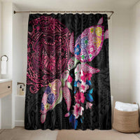 Hawaiian Couple Turtles Honi Bathroom Set Polynesian Art Motifs and Hibiscus Black Red Color LT03 Shower Curtain Only Black - Polynesian Pride