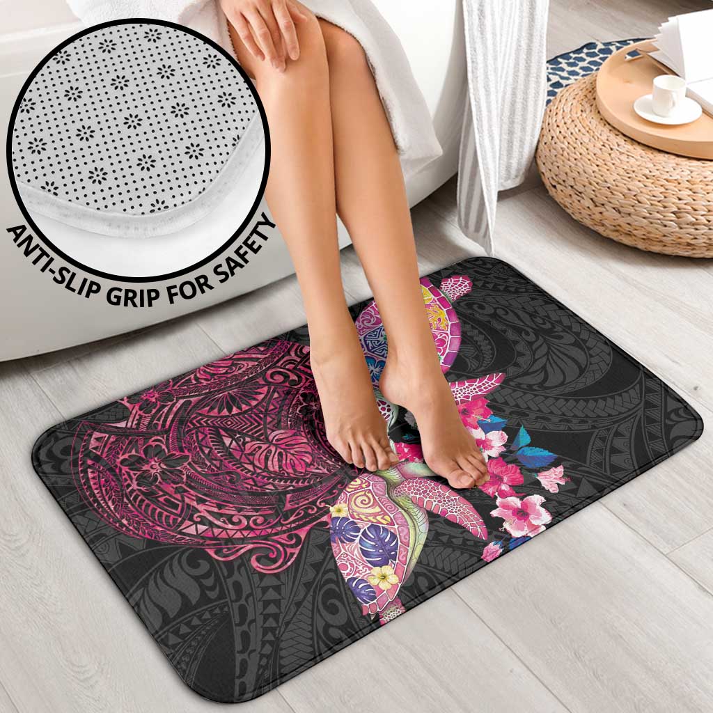 Hawaiian Couple Turtles Honi Bathroom Set Polynesian Art Motifs and Hibiscus Black Red Color LT03 - Polynesian Pride