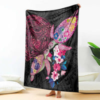 Hawaiian Couple Turtles Honi Blanket Polynesian Art Motifs and Hibiscus Black Red Color LT03 - Polynesian Pride